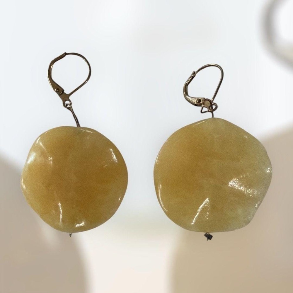 Gem Stone Wavy Disc Dangle Earrings Women One Size Cream Yellow Leverback